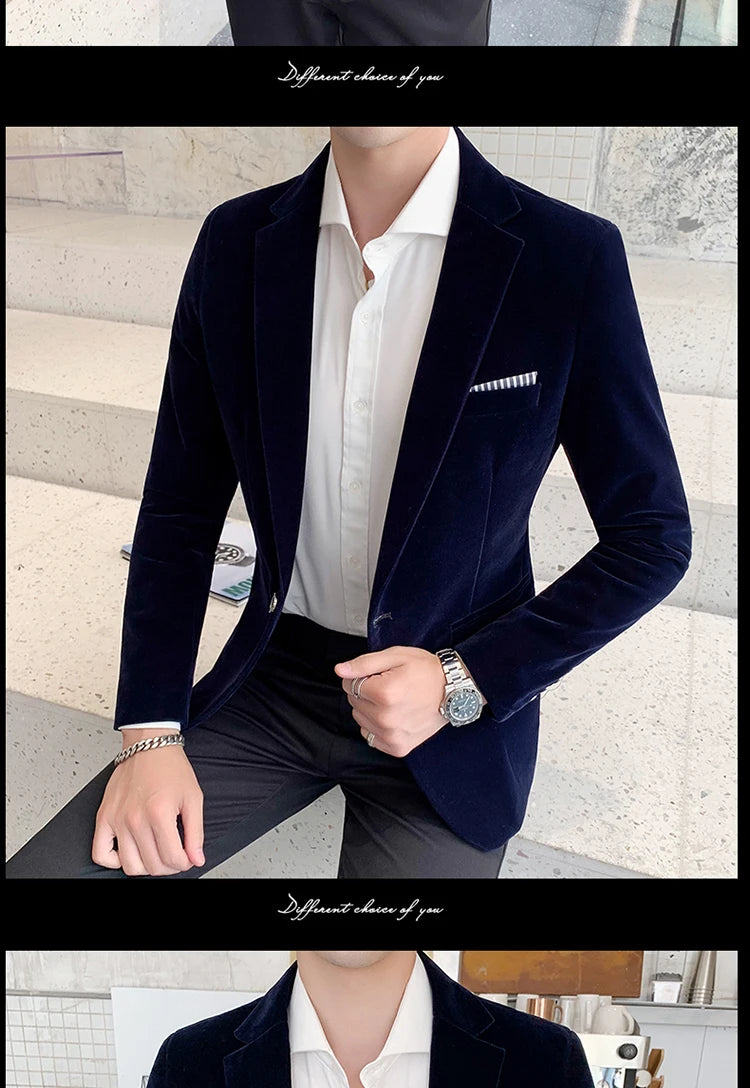 Burgundy Velvet Blazers for Men Fashion Casual Suits Jackets Men Wedding Groom Singer Costume Slim Blazer Formal Wear Dress 5XL
