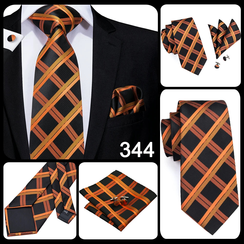 Hi-Tie Designer Silk Wedding Tie For Men Blue White Plaid Handky Cufflink Set Fashion Necktie For Men Business Party Wholesale