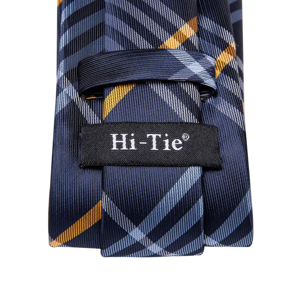 Hi-Tie Designer Silk Wedding Tie For Men Blue White Plaid Handky Cufflink Set Fashion Necktie For Men Business Party Wholesale