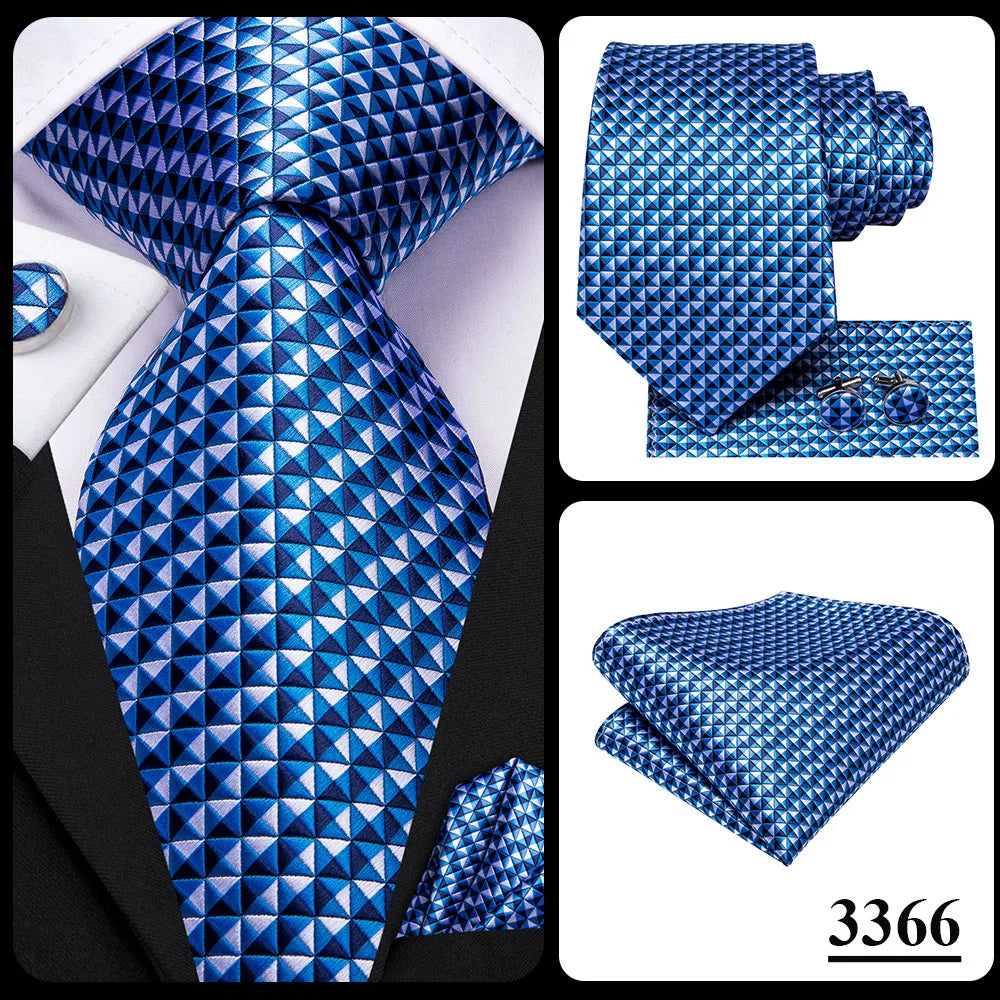 Hi-Tie Navy Blue Floral Striped Silk Elegant Tie For Men Groom Wedding Men Necktie Pocket Square Cufflink Accessory Wholesale