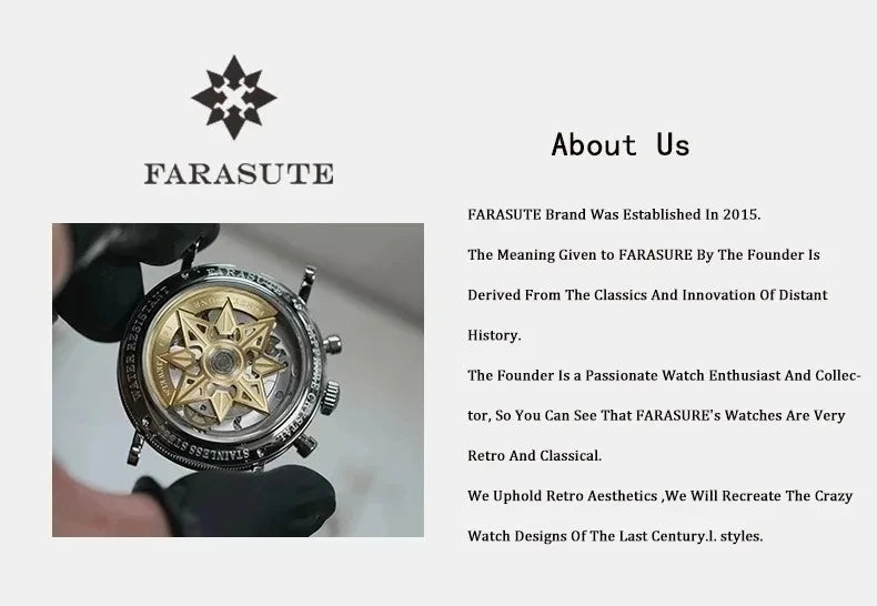 FARASUTE 2024 Men’s Quartz Watch – 36mm Stainless Steel Sports Timepiece with VH64 Movement & Sapphire Crystal – Waterproof Design