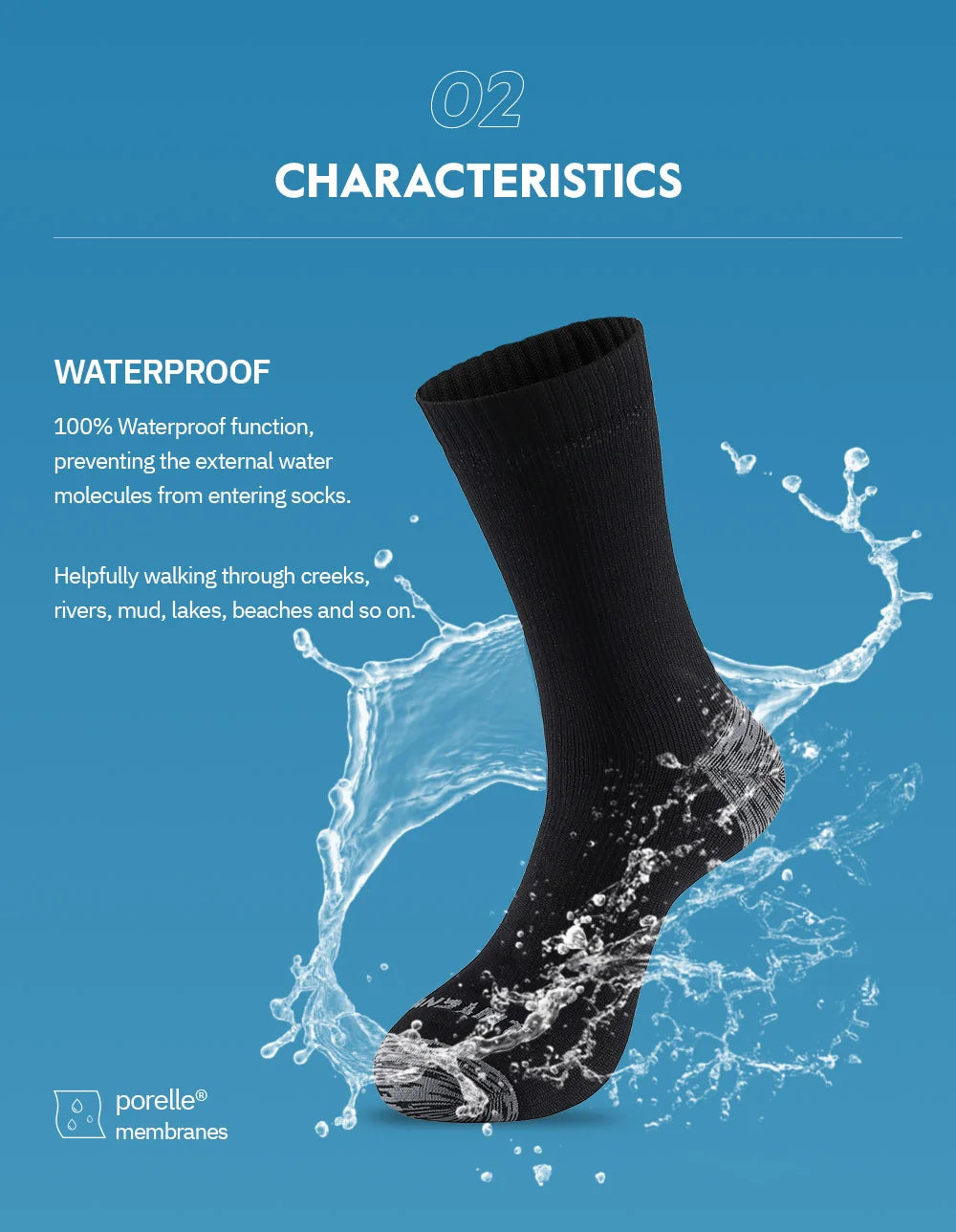 Calcetines impermeables para hombre, cálidos, para nieve, térmicos, deportivos, PORELLE MEMBRANES, snowboard, ciclismo, esquí, bicicleta, invierno, negro y azul.
