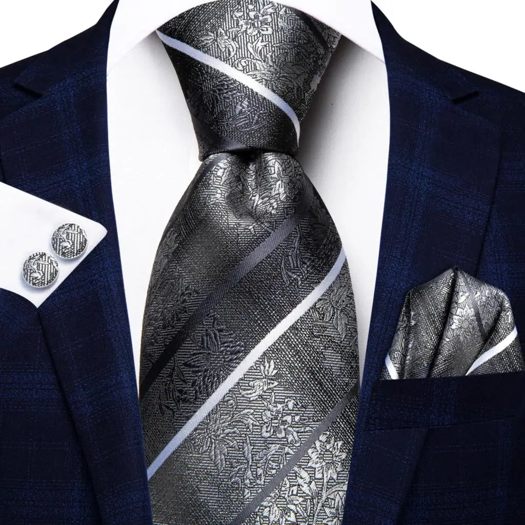 Hi-Tie Designer Silk Wedding Tie For Men Blue White Plaid Handky Cufflink Set Fashion Necktie For Men Business Party Wholesale