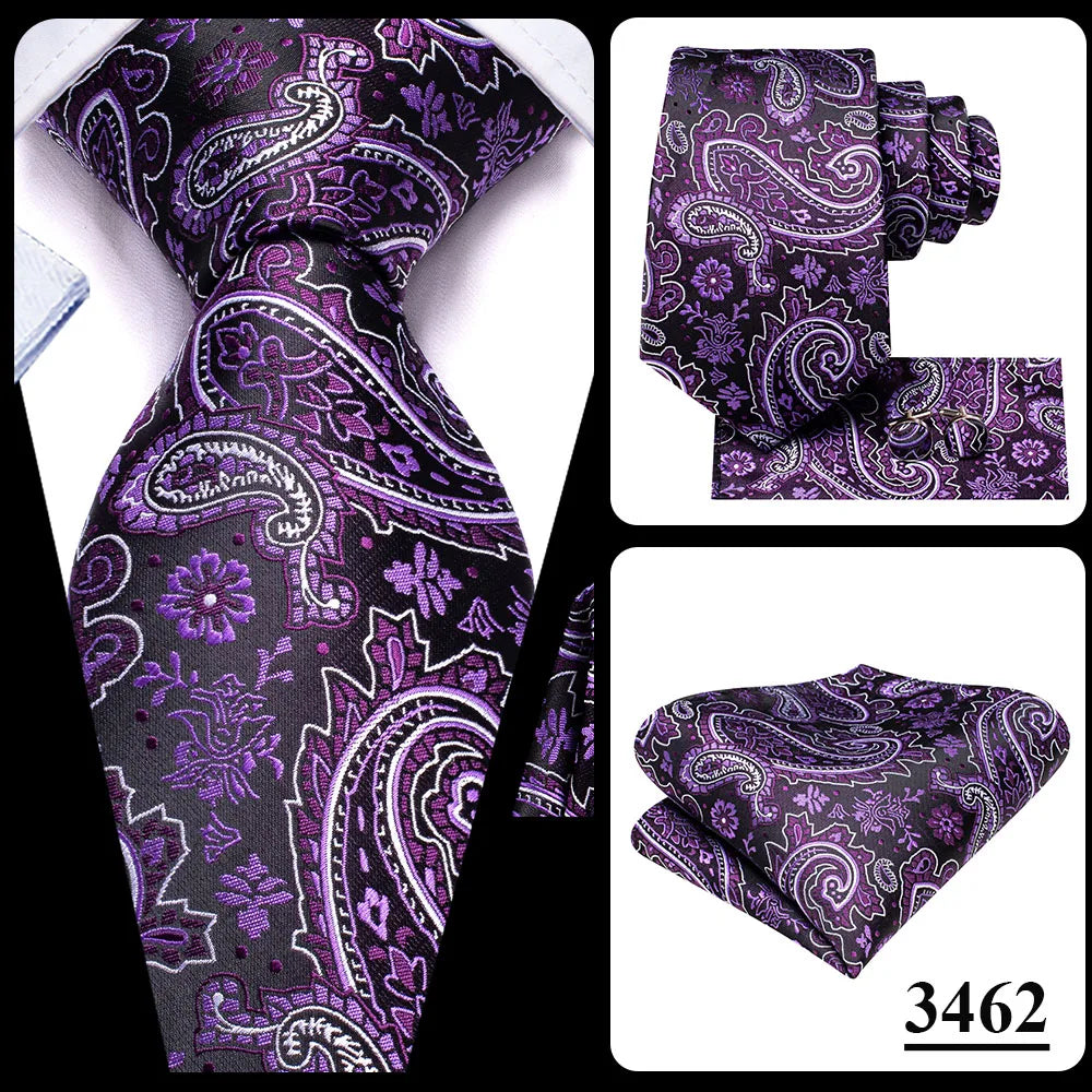 Hi-Tie Purple Silver Striped Silk Elegant Tie For Men Groom Wedding Men Necktie Pocket Square Cufflink Accessory Wholesale