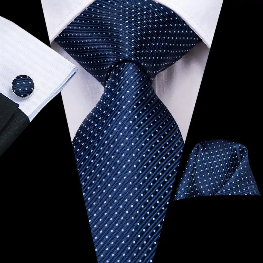 Hi-Tie Navy Blue Floral Striped Silk Elegant Tie For Men Groom Wedding Men Necktie Pocket Square Cufflink Accessory Wholesale