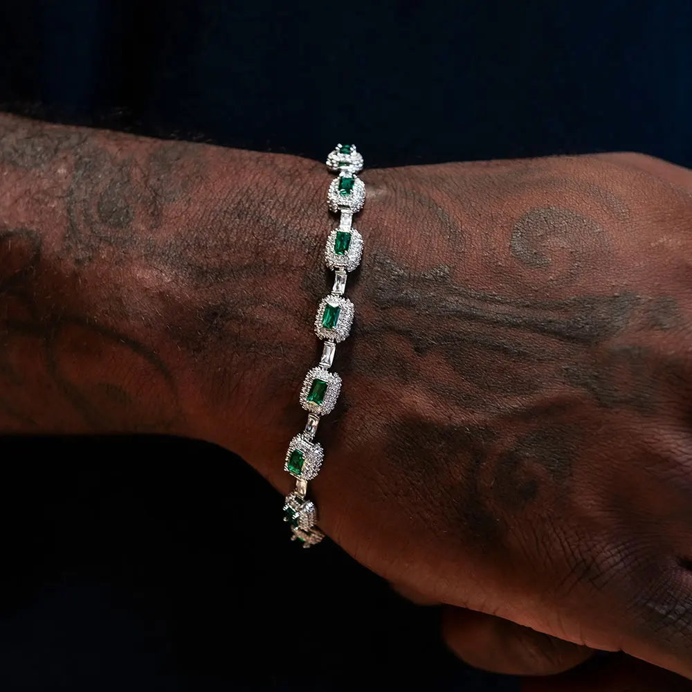 ESKEEM Fashion Jewelry Iced Emerald Cushion Cut Diamond Bracelet White Gold Inlaid Green Baguette Zircon Women's Bracelet 