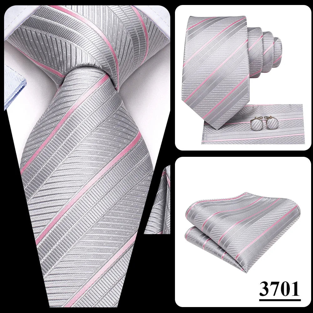 Hi-Tie Purple Silver Striped Silk Elegant Tie For Men Groom Wedding Men Necktie Pocket Square Cufflink Accessory Wholesale