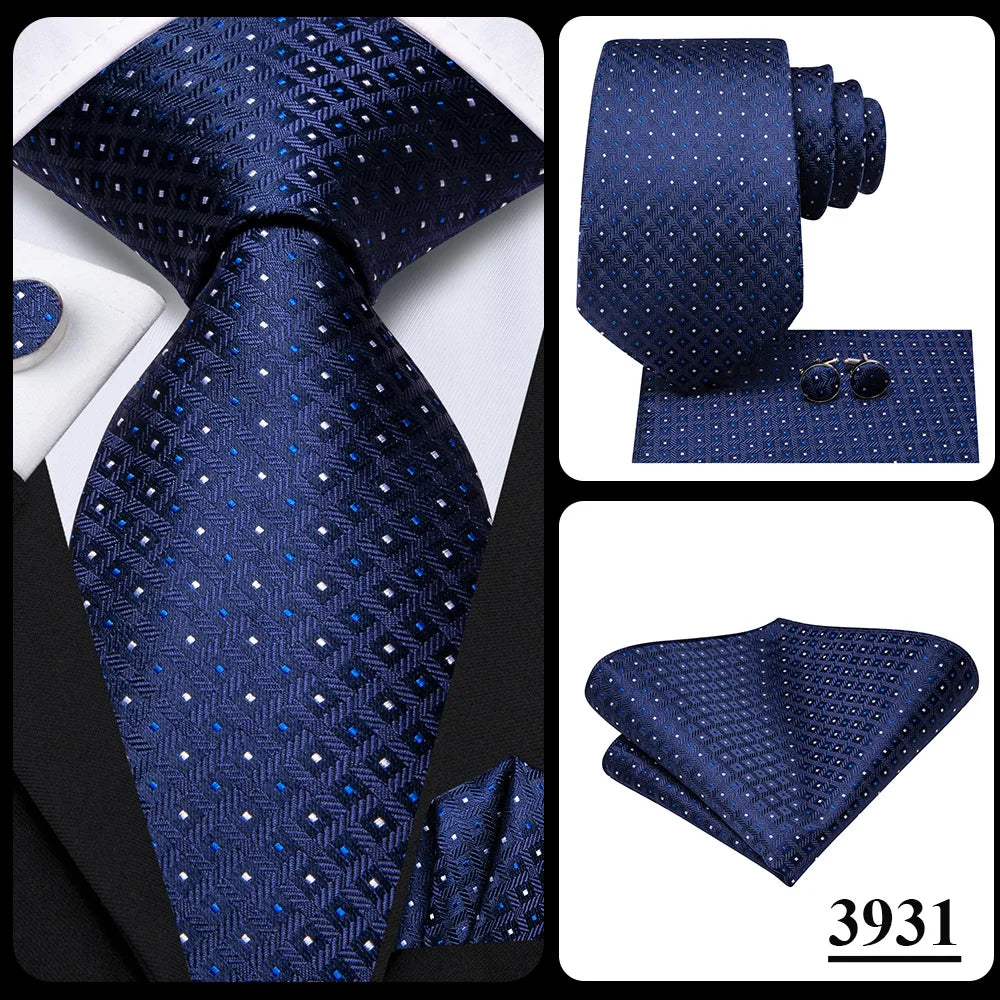 Hi-Tie Navy Blue Floral Striped Silk Elegant Tie For Men Groom Wedding Men Necktie Pocket Square Cufflink Accessory Wholesale