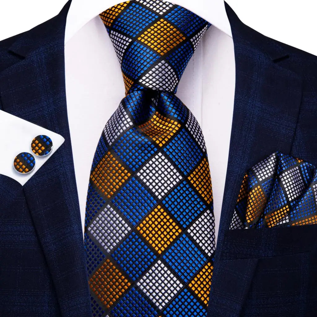 Hi-Tie Navy Blue Floral Striped Silk Elegant Tie For Men Groom Wedding Men Necktie Pocket Square Cufflink Accessory Wholesale