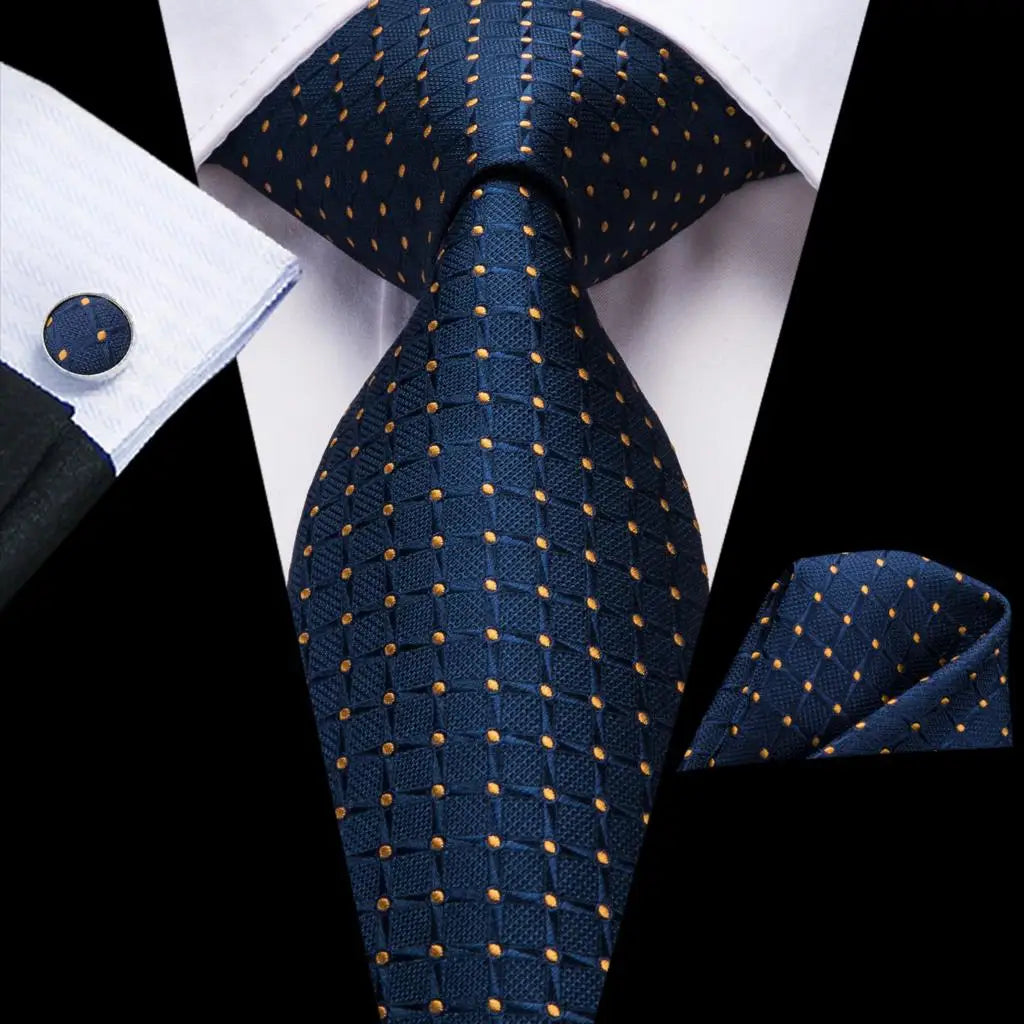 Hi-Tie Navy Blue Floral Striped Silk Elegant Tie For Men Groom Wedding Men Necktie Pocket Square Cufflink Accessory Wholesale