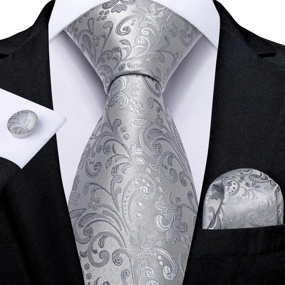 Hi-Tie Purple Silver Striped Silk Elegant Tie For Men Groom Wedding Men Necktie Pocket Square Cufflink Accessory Wholesale