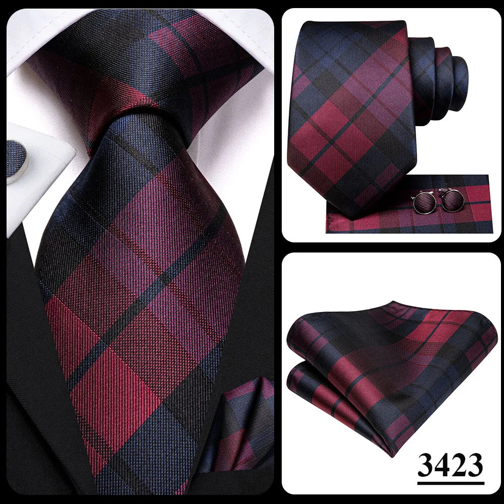 Hi-Tie Designer Silk Wedding Tie For Men Blue White Plaid Handky Cufflink Set Fashion Necktie For Men Business Party Wholesale