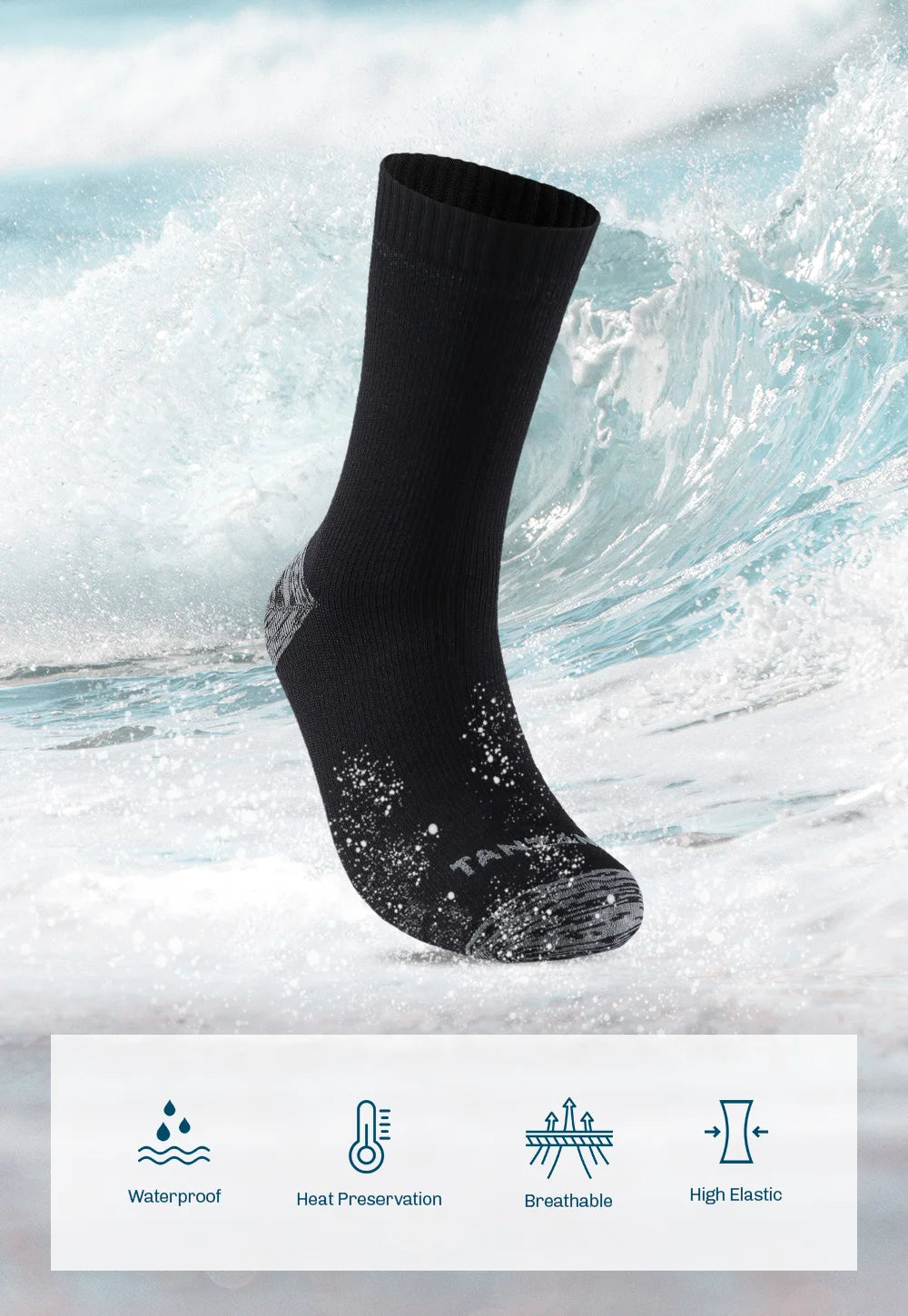 Calcetines impermeables para hombre, cálidos, para nieve, térmicos, deportivos, PORELLE MEMBRANES, snowboard, ciclismo, esquí, bicicleta, invierno, negro y azul.