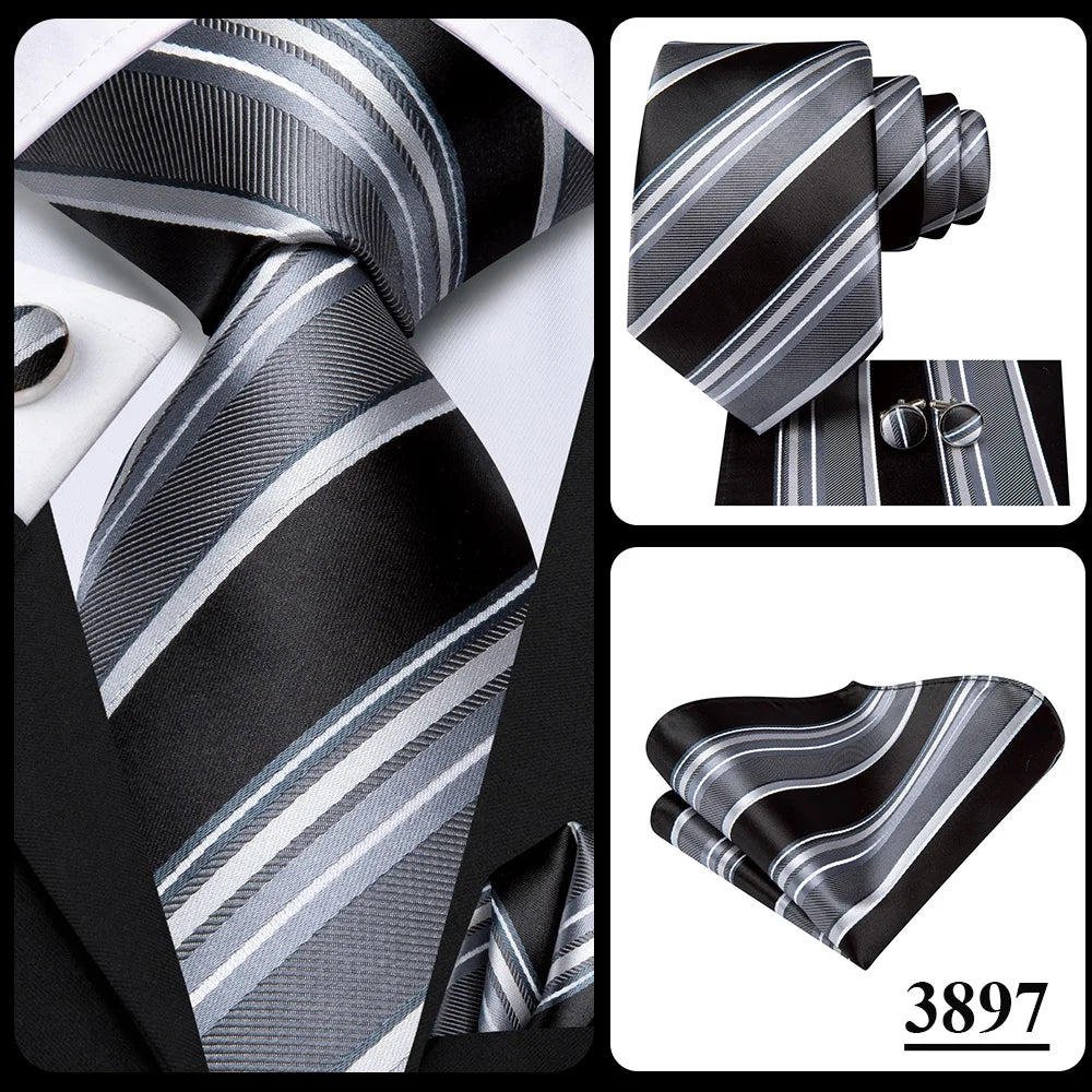 Hi-Tie Purple Silver Striped Silk Elegant Tie For Men Groom Wedding Men Necktie Pocket Square Cufflink Accessory Wholesale