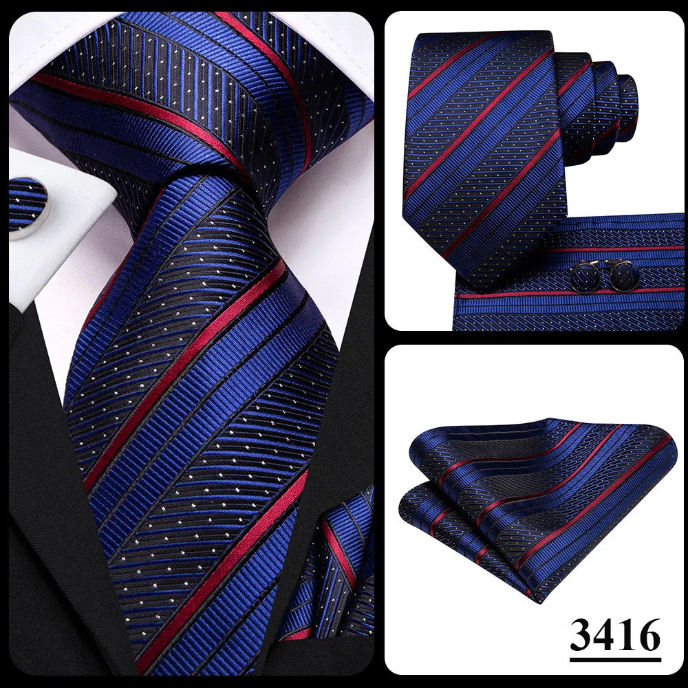 Hi-Tie Navy Blue Floral Striped Silk Elegant Tie For Men Groom Wedding Men Necktie Pocket Square Cufflink Accessory Wholesale