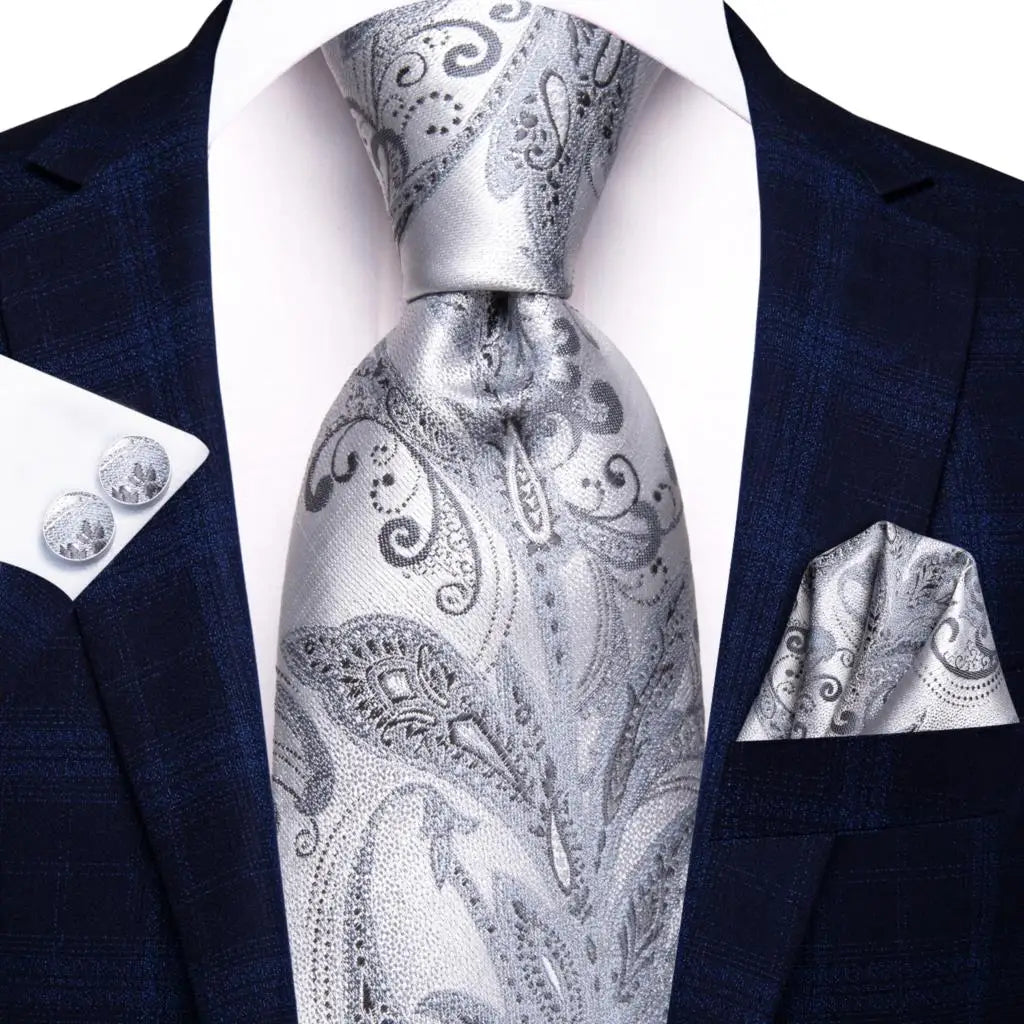 Hi-Tie Purple Silver Striped Silk Elegant Tie For Men Groom Wedding Men Necktie Pocket Square Cufflink Accessory Wholesale
