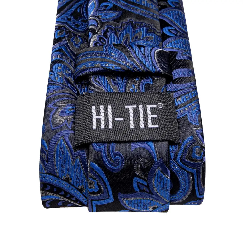Hi-Tie Navy Blue Floral Striped Silk Elegant Tie For Men Groom Wedding Men Necktie Pocket Square Cufflink Accessory Wholesale