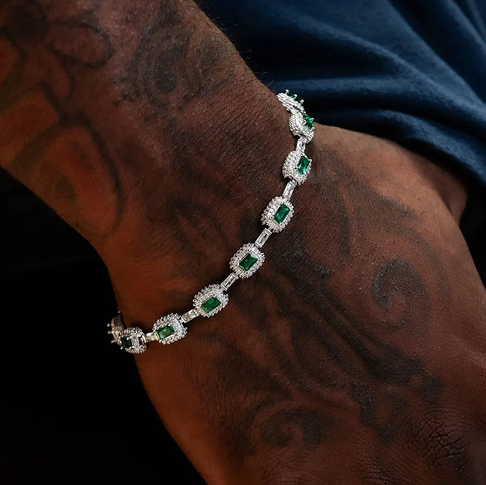 ESKEEM Fashion Jewelry Iced Emerald Cushion Cut Diamond Bracelet White Gold Inlaid Green Baguette Zircon Women's Bracelet 