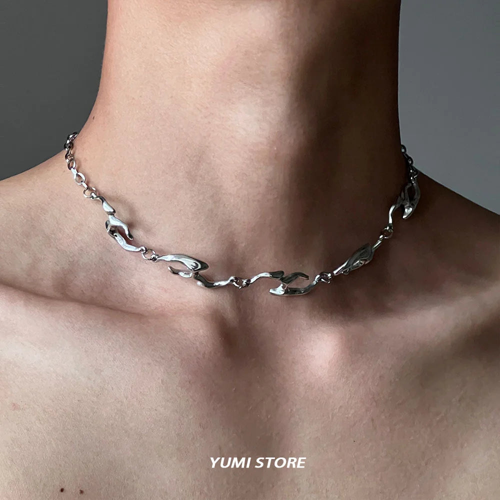 New Trend Irregular Titanium Steel Necklace For Man Luxury Collar Chain Unisex Jewelry Street Hip Hop Accessories Wholesale