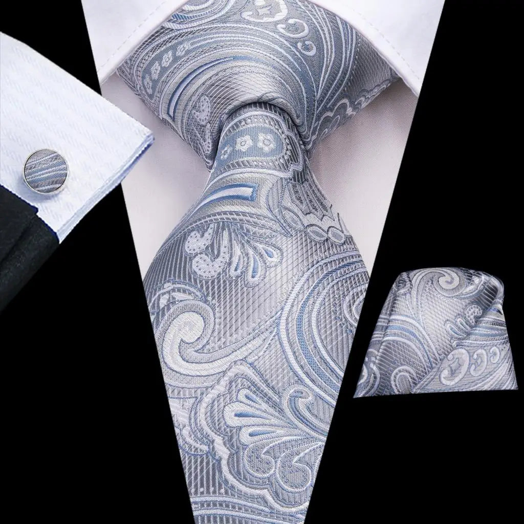 Hi-Tie Purple Silver Striped Silk Elegant Tie For Men Groom Wedding Men Necktie Pocket Square Cufflink Accessory Wholesale