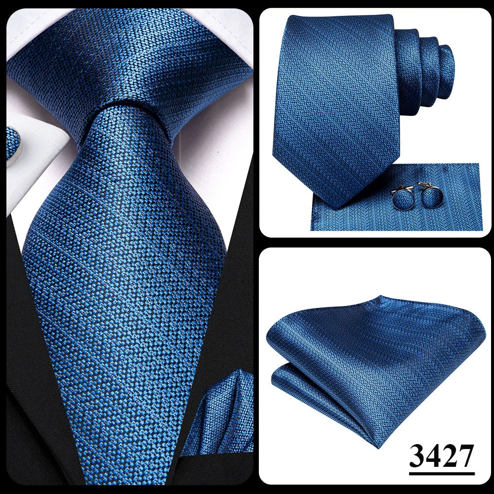 Hi-Tie Designer Silk Wedding Tie For Men Blue White Plaid Handky Cufflink Set Fashion Necktie For Men Business Party Wholesale