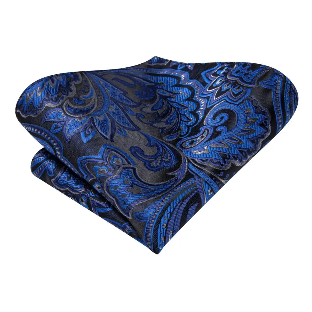 Hi-Tie Navy Blue Floral Striped Silk Elegant Tie For Men Groom Wedding Men Necktie Pocket Square Cufflink Accessory Wholesale