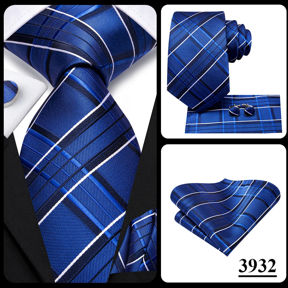 Hi-Tie Navy Blue Floral Striped Silk Elegant Tie For Men Groom Wedding Men Necktie Pocket Square Cufflink Accessory Wholesale