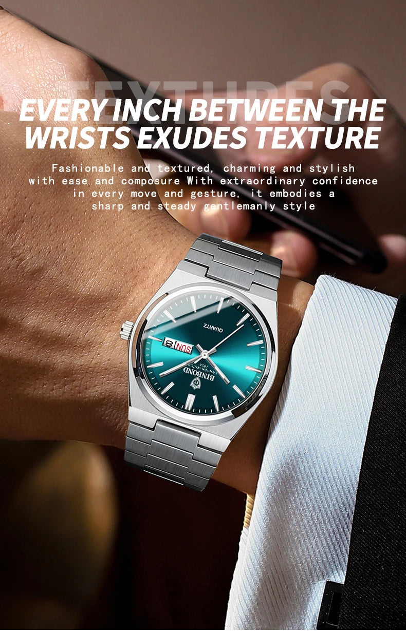 BINBOND Luxury Quartz Man Wristwatch Sport Men Watches Waterproof Luminous Date Week Stainless Steel Men's Watch Male Reloj+box