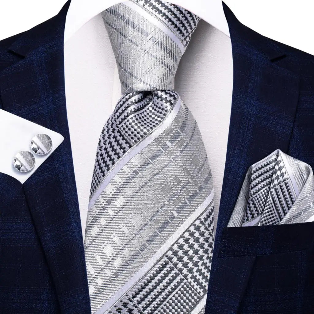 Hi-Tie Purple Silver Striped Silk Elegant Tie For Men Groom Wedding Men Necktie Pocket Square Cufflink Accessory Wholesale