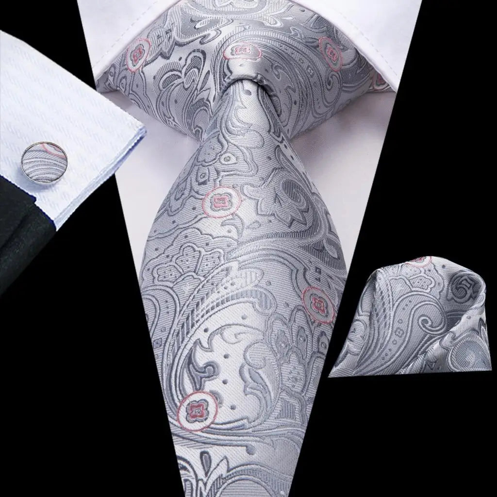 Hi-Tie Purple Silver Striped Silk Elegant Tie For Men Groom Wedding Men Necktie Pocket Square Cufflink Accessory Wholesale