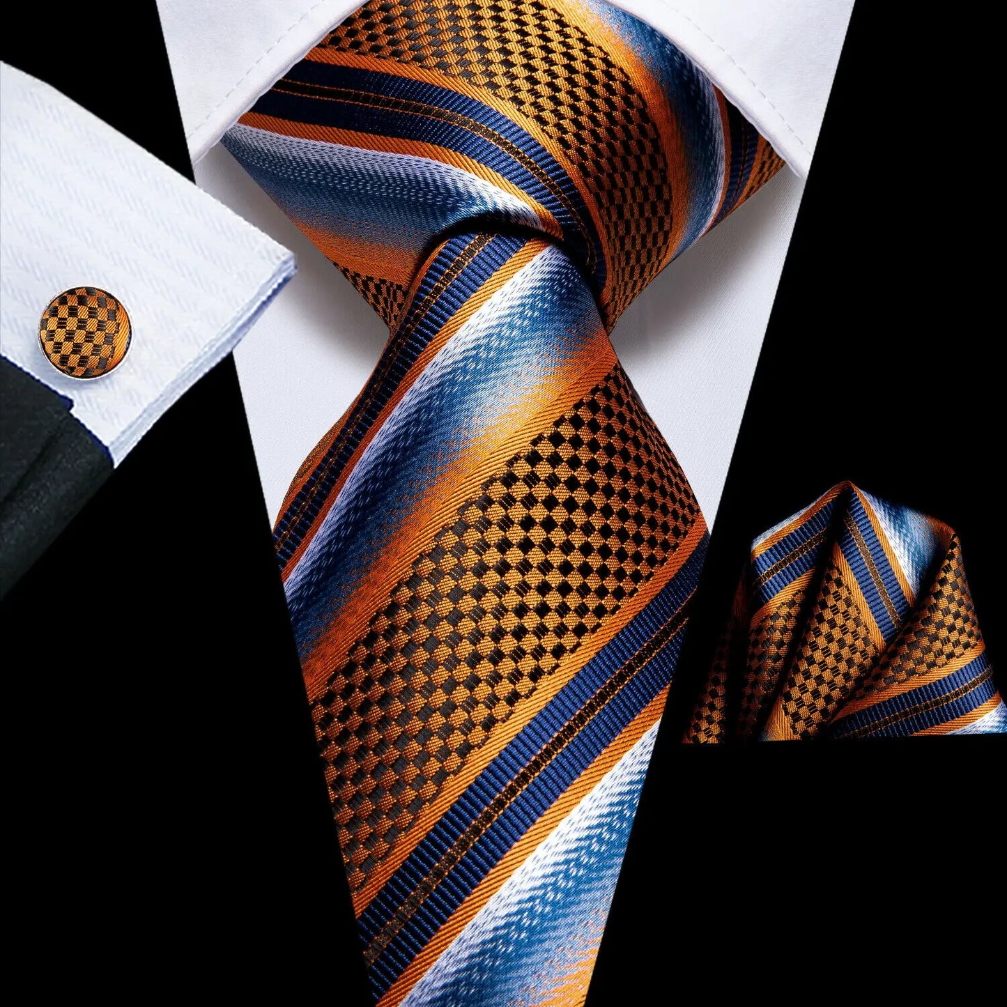 Hi-Tie Navy Blue Floral Striped Silk Elegant Tie For Men Groom Wedding Men Necktie Pocket Square Cufflink Accessory Wholesale
