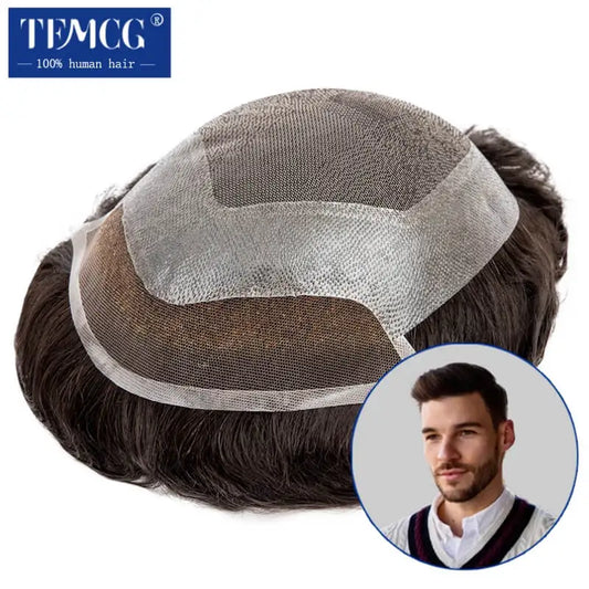 Prótesis capilares para hombre estilo Hollywood fabricadas en encaje suizo con cabello 100% humano. 