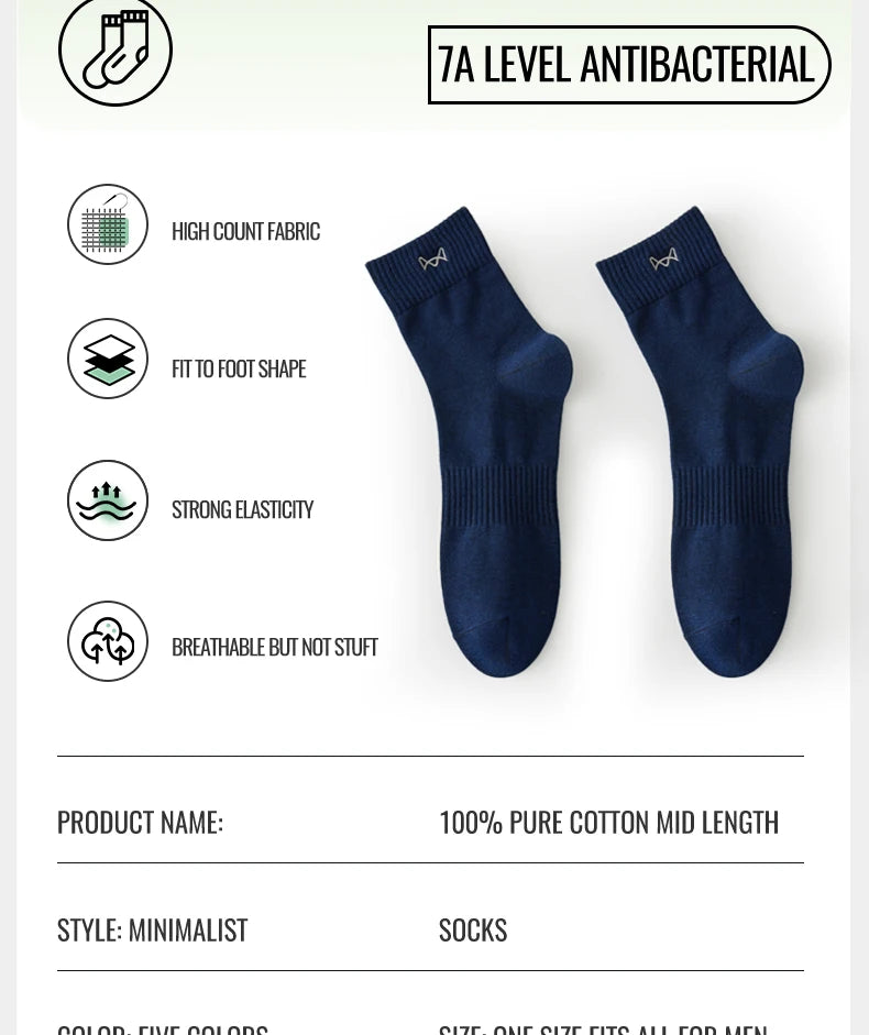 Calcetines MiiOW antibacterianos y antiolor, 100 % algodón puro, para hombre, de vestir, de negocios, largos, de color liso, transpirables, deportivos.