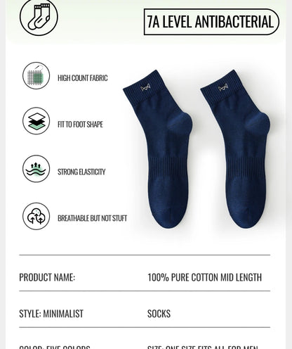 Calcetines MiiOW antibacterianos y antiolor, 100 % algodón puro, para hombre, de vestir, de negocios, largos, de color liso, transpirables, deportivos.