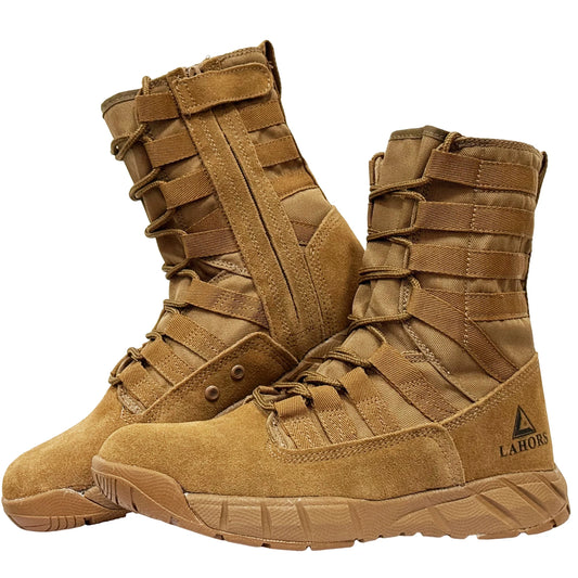 LAHORS Lightweight Suede Leather Tactical Combat Boots Men Outdoor Hiking Desert Army Shoes Breathable Male Ankle Boots Man made
