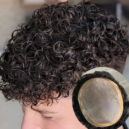 Prótesis capilar invisible – 100 % cabello humano – Rizado profundo de 26 mm – Base de PU transparente duradera. 