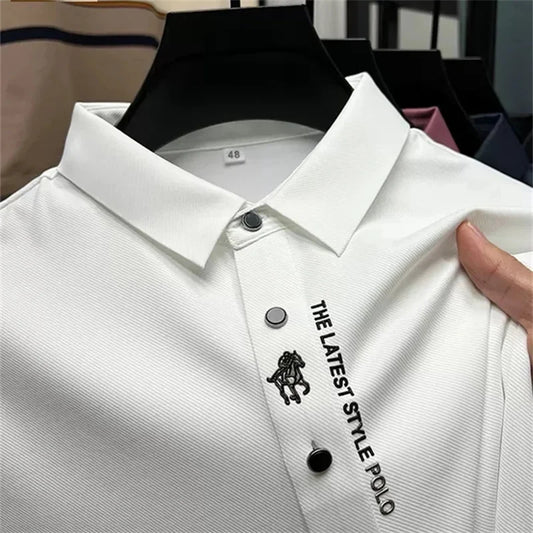 Embroidered Men's Pure Cotton Ice Silk Cotton Hot Selling Polo Shirt, Summer New Business Casual Breathable Polo Shirt For Men