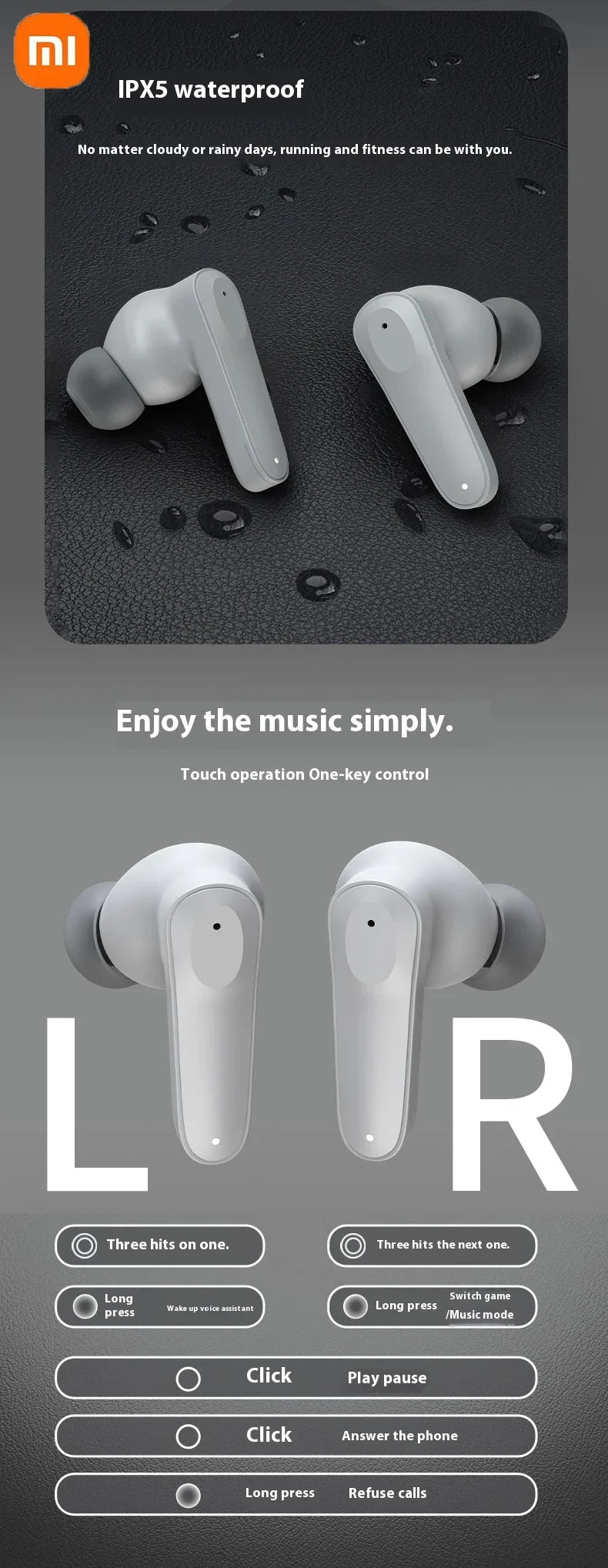 Xiaomi A98 Wireless Earbuds Bluetooth 5.4 Headphones ENC Noise Cancelling in-ear Waterproof Earphones with Microphone