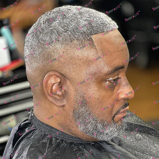 Prótesis de cabello humano gris de 10 mm 360 Wave #1B65 para hombres negros afro duraderos...