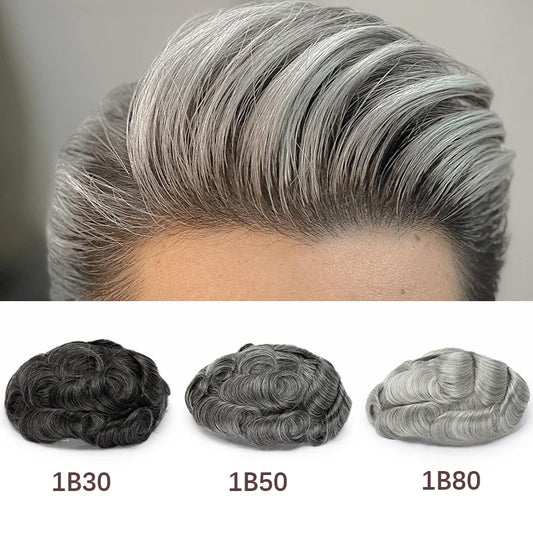 Sistema Capilar Masculino – V-Loop de 0.03 mm | Línea Capilar Natural | Cabello Humano 100% Remy | Tupé Gris