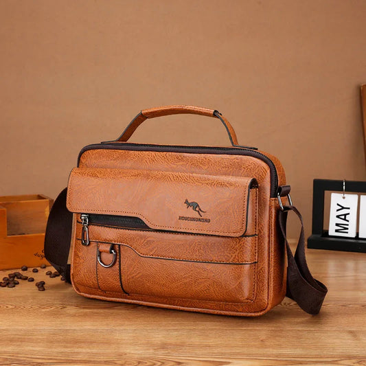 Bolso Bandolero de Cuero para Hombre Kangaroo Brand – Estilo Ejecutivo y Casual, Tipo Mensajero para Negocios o Uso Diario (Negro/Marrón)