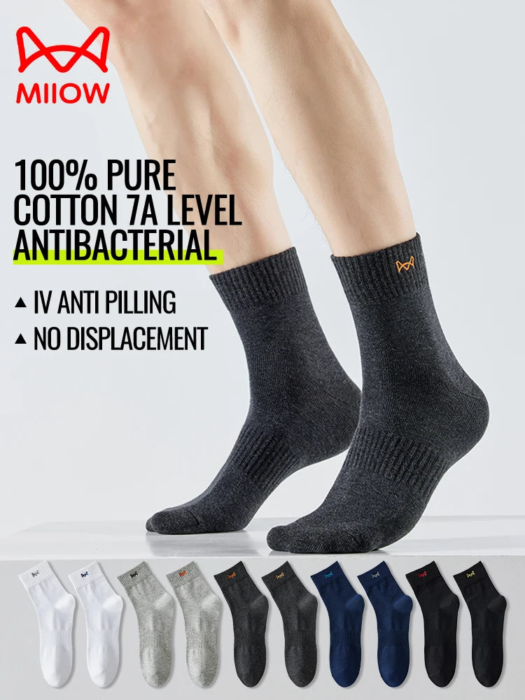 Calcetines MiiOW antibacterianos y antiolor, 100 % algodón puro, para hombre, de vestir, de negocios, largos, de color liso, transpirables, deportivos.